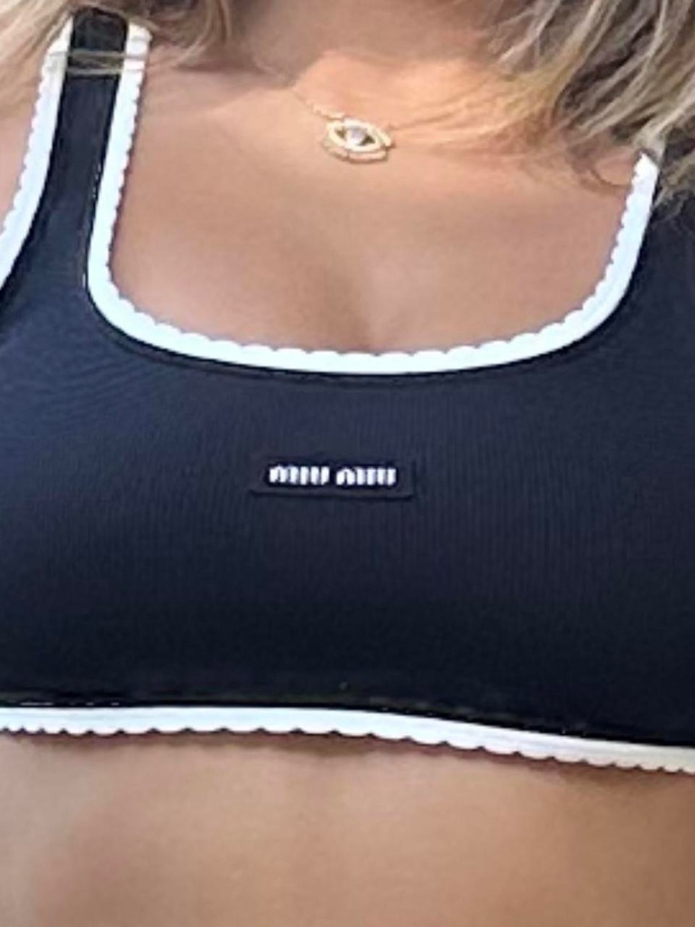 Miu Miu Women's Black and White Crop-top